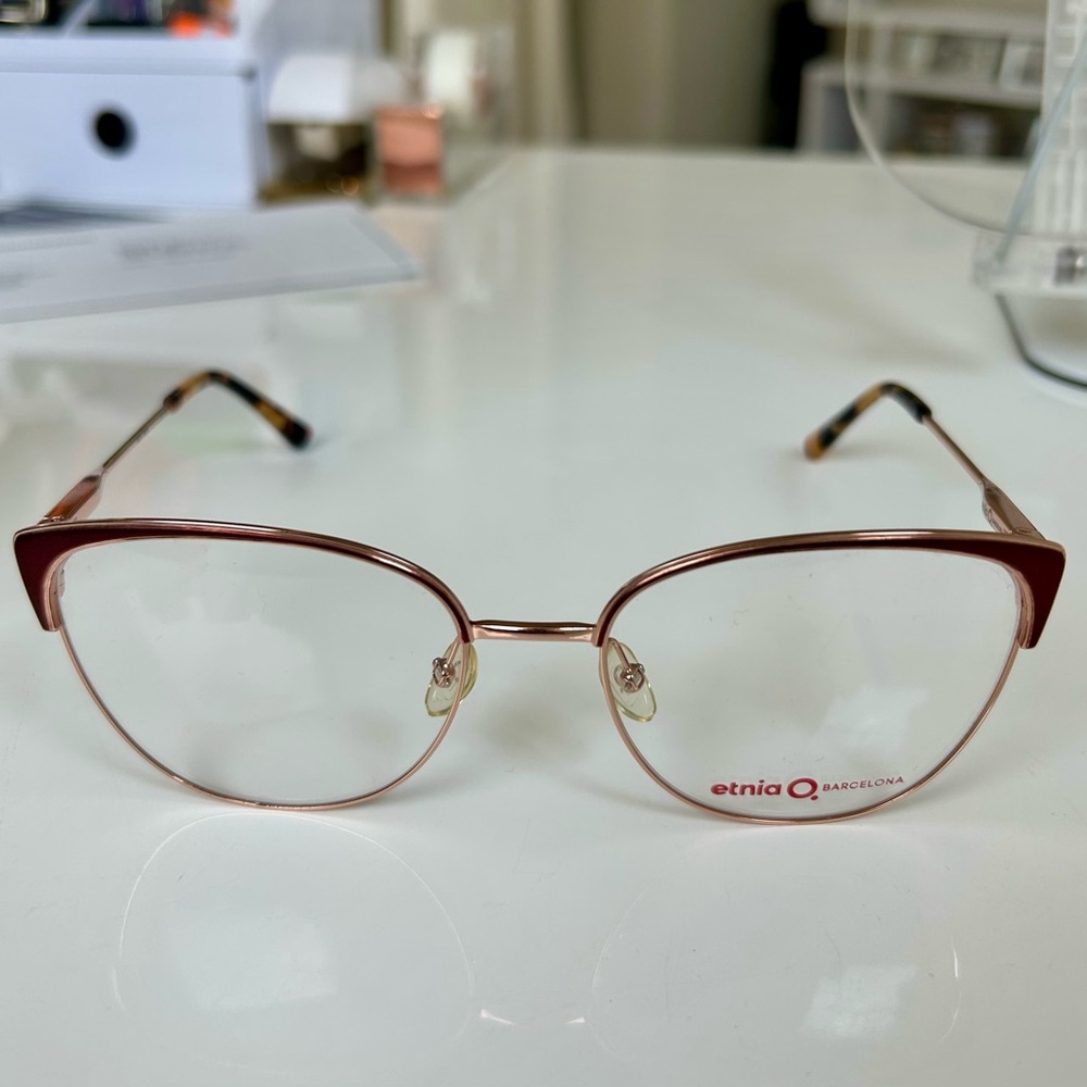Etnia Bronze w/Burgundy Trim Soft Cat Eye Metal Frame Designer Glasses Barcelona